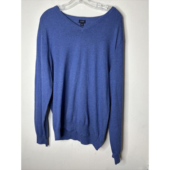 J Crew Men’s Cotton Cashmere Sweater Size Large Blue V Neck Pullover Preppy - Picture 1 of 5